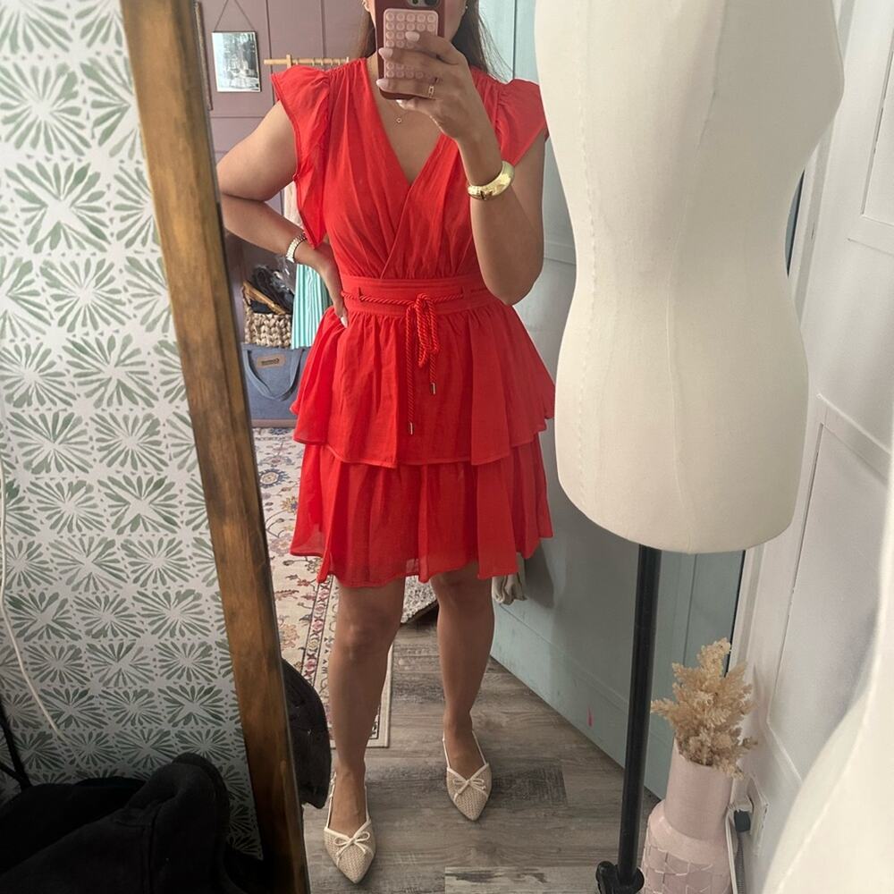 Karl Lagerfeld Tiered Mini Red Sleeveless Dress Size 2